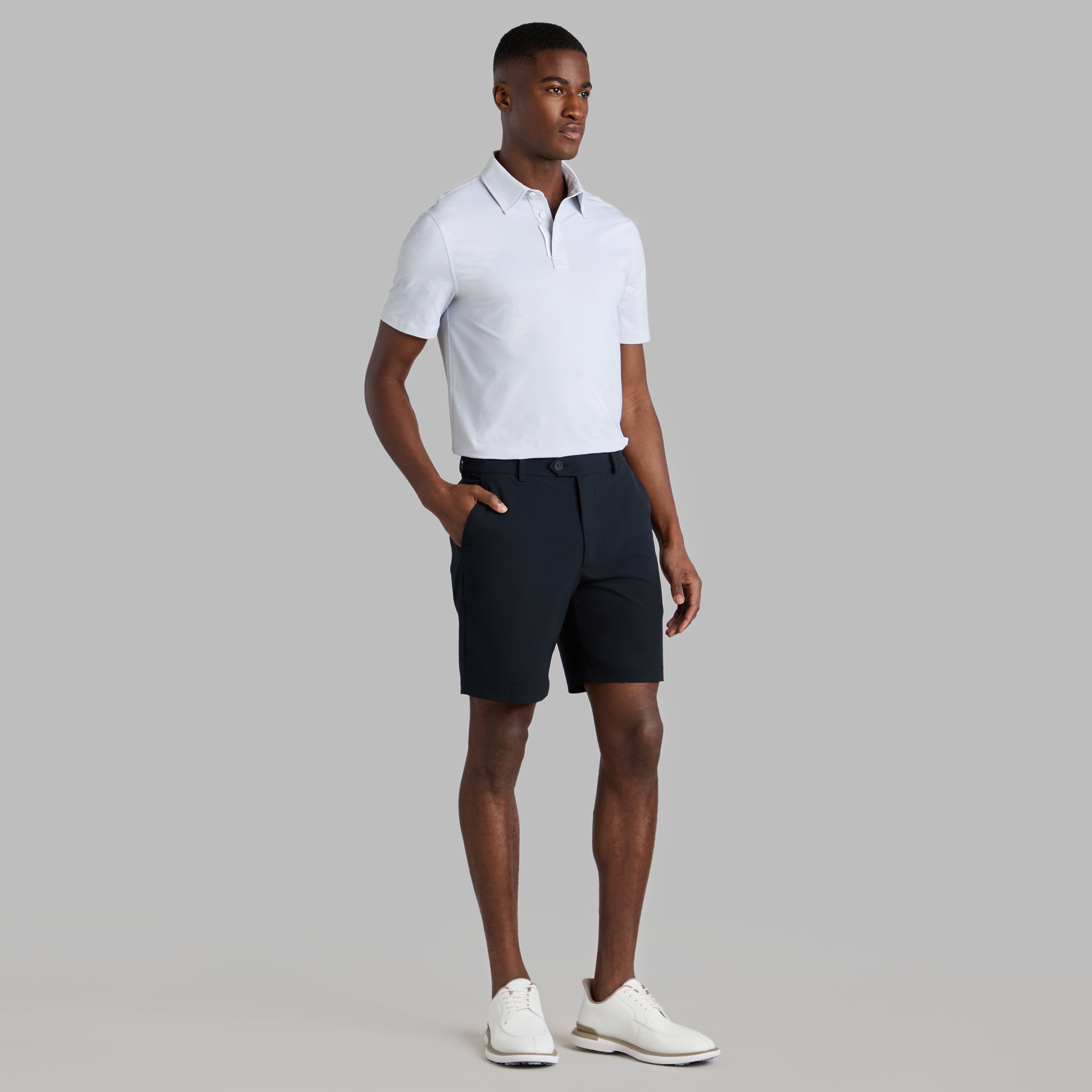 SCALLOP WARP KNIT POLO ONYX