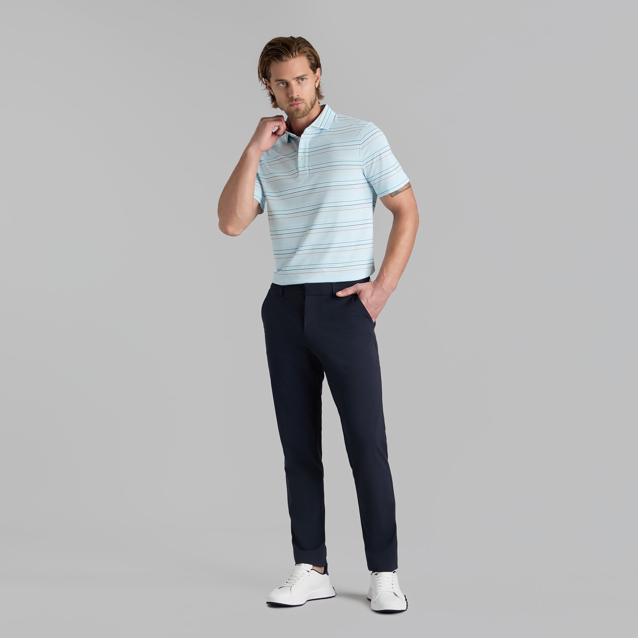 MULTI STRIPE TECH PIQUE POLO DAYBREAK