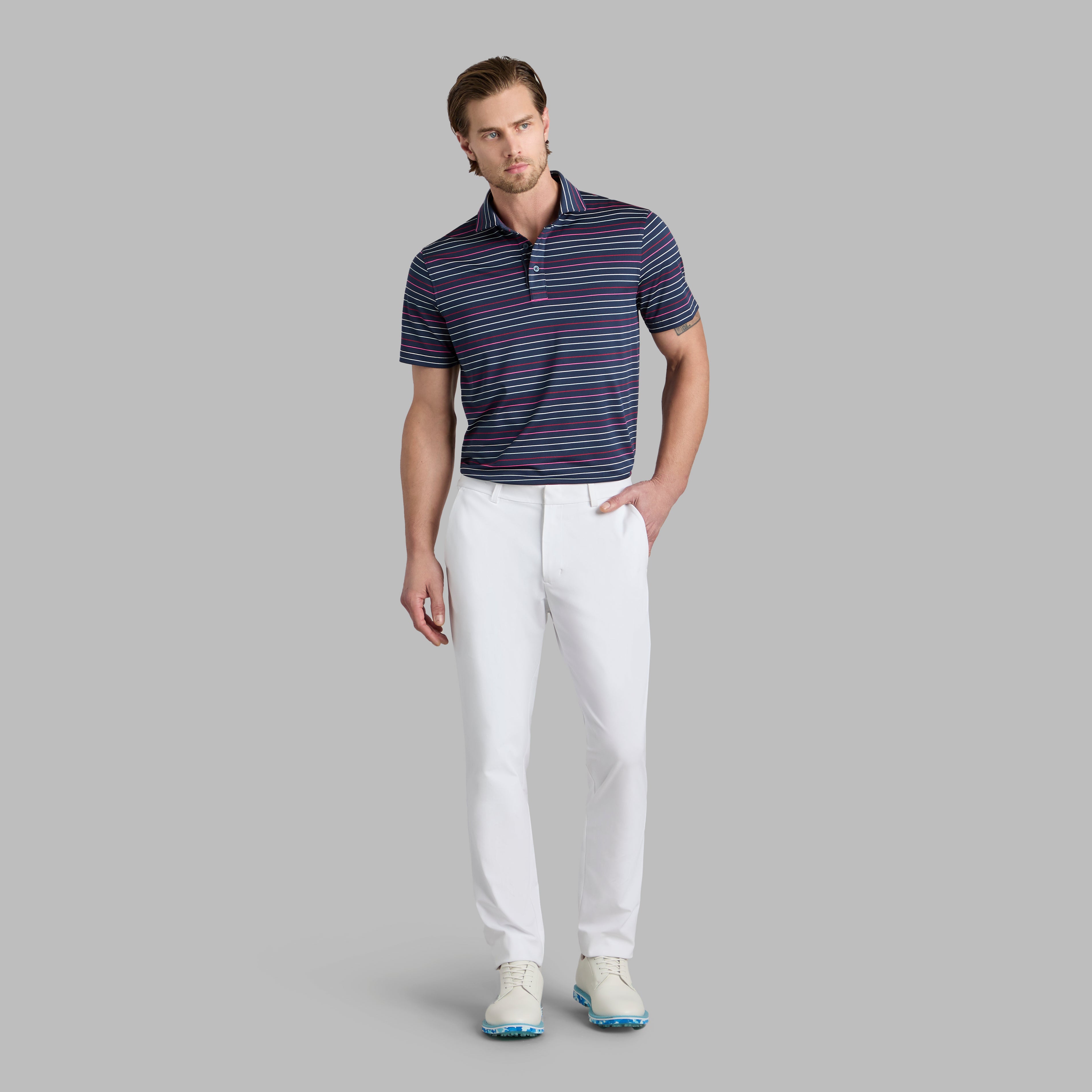 MULTI STRIPE TECH PIQUÉ PERFORMANCE POLO TWLIGHT/LAVA