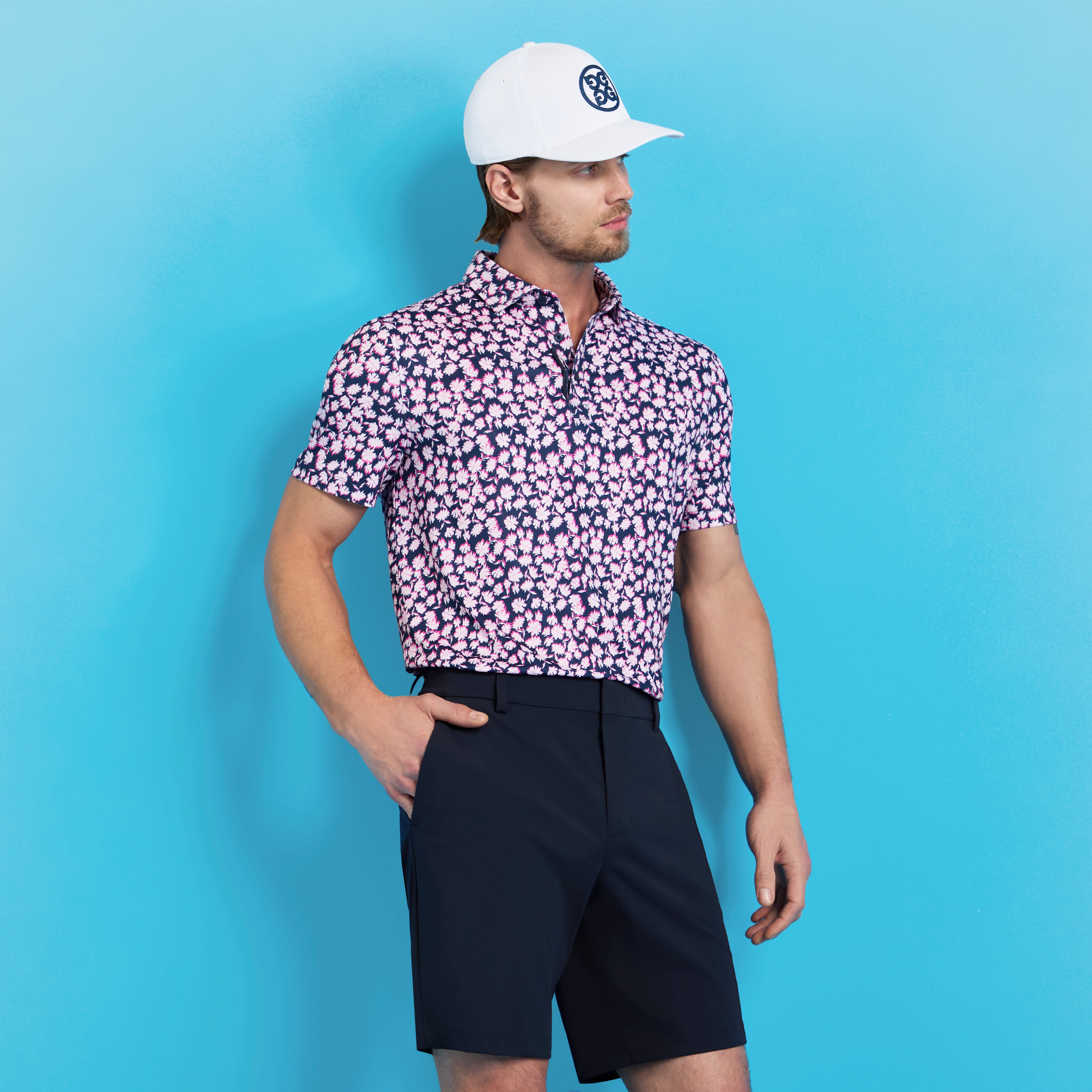 OPTIC FLORAL TECH STRETCH JERSEY POLO BLUSH
