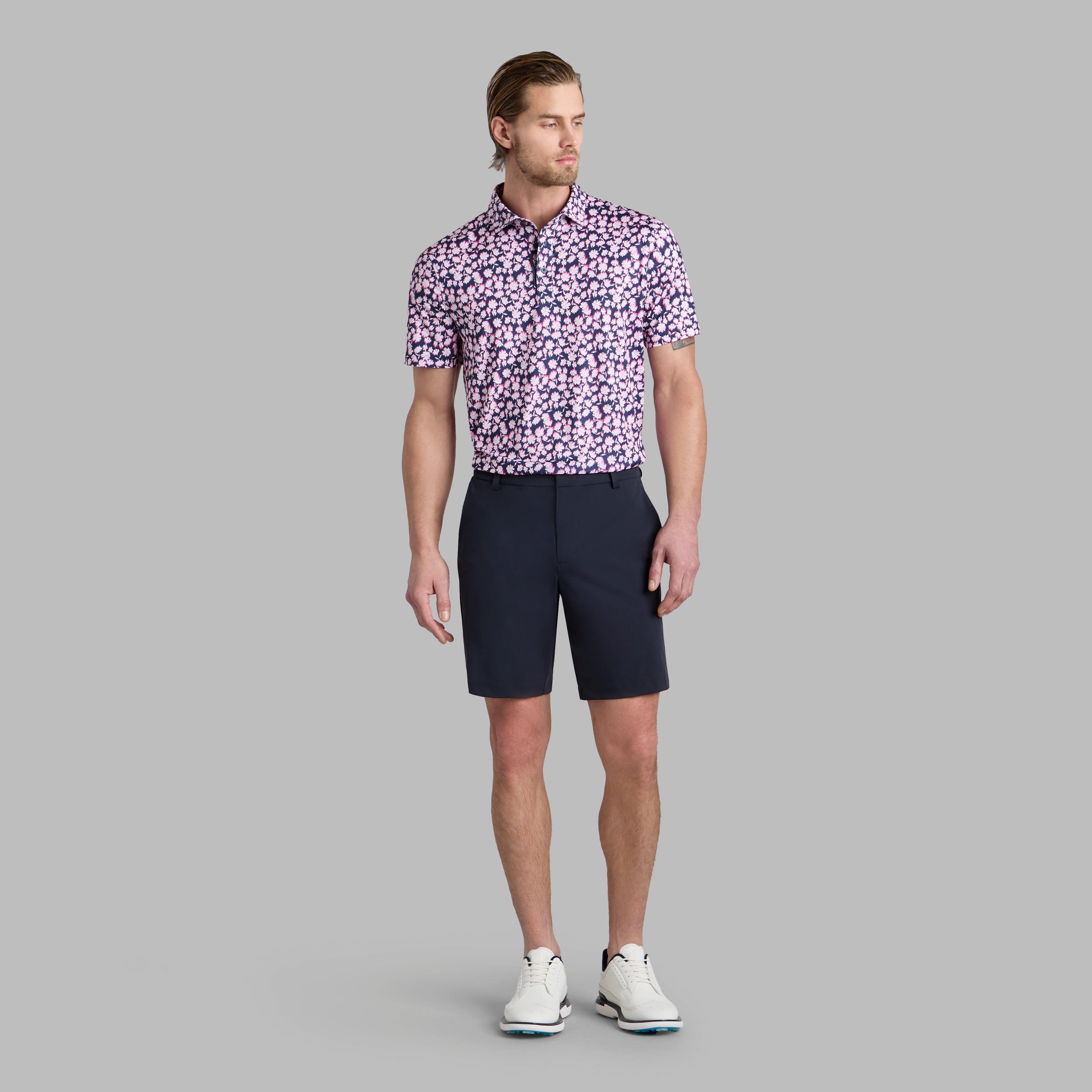 OPTIC FLORAL TECH STRETCH JERSEY POLO BLUSH