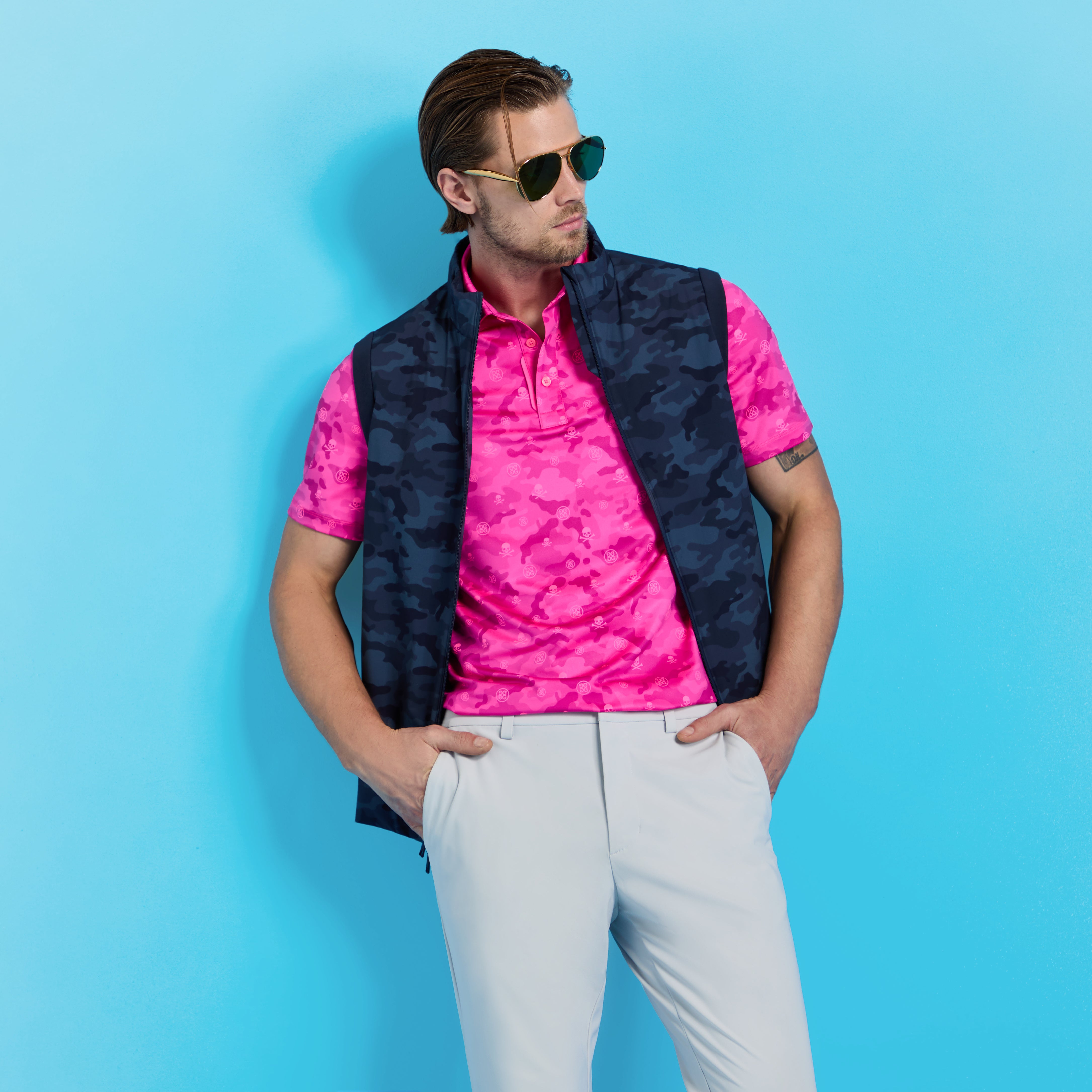 ICON CAMO TECH STRETCH JERSEY POLO KNOCKOUT PINK