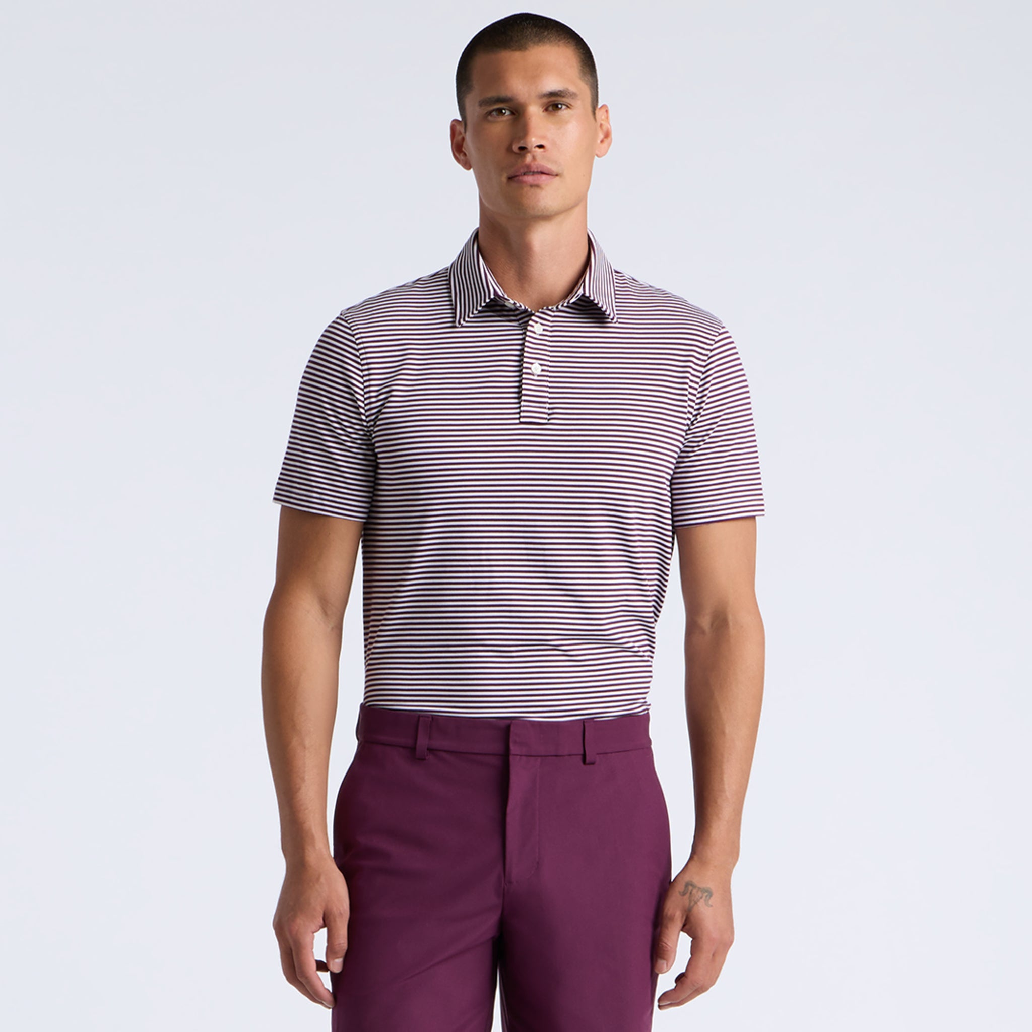ALL PLAY STRIPE STRETCH KNIT POLO DARK PLUM