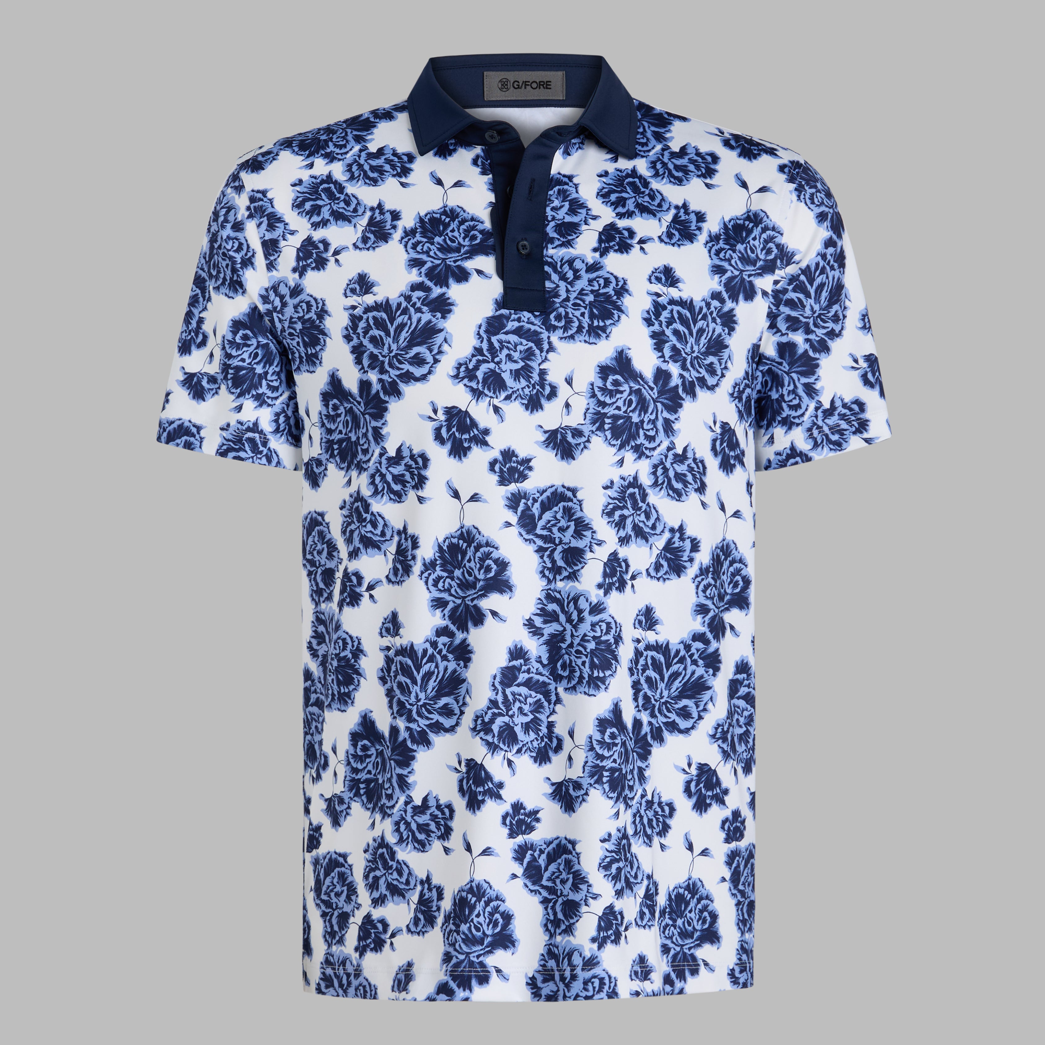 STAMPED FLORAL TECH JERSEY POLO WILLOW