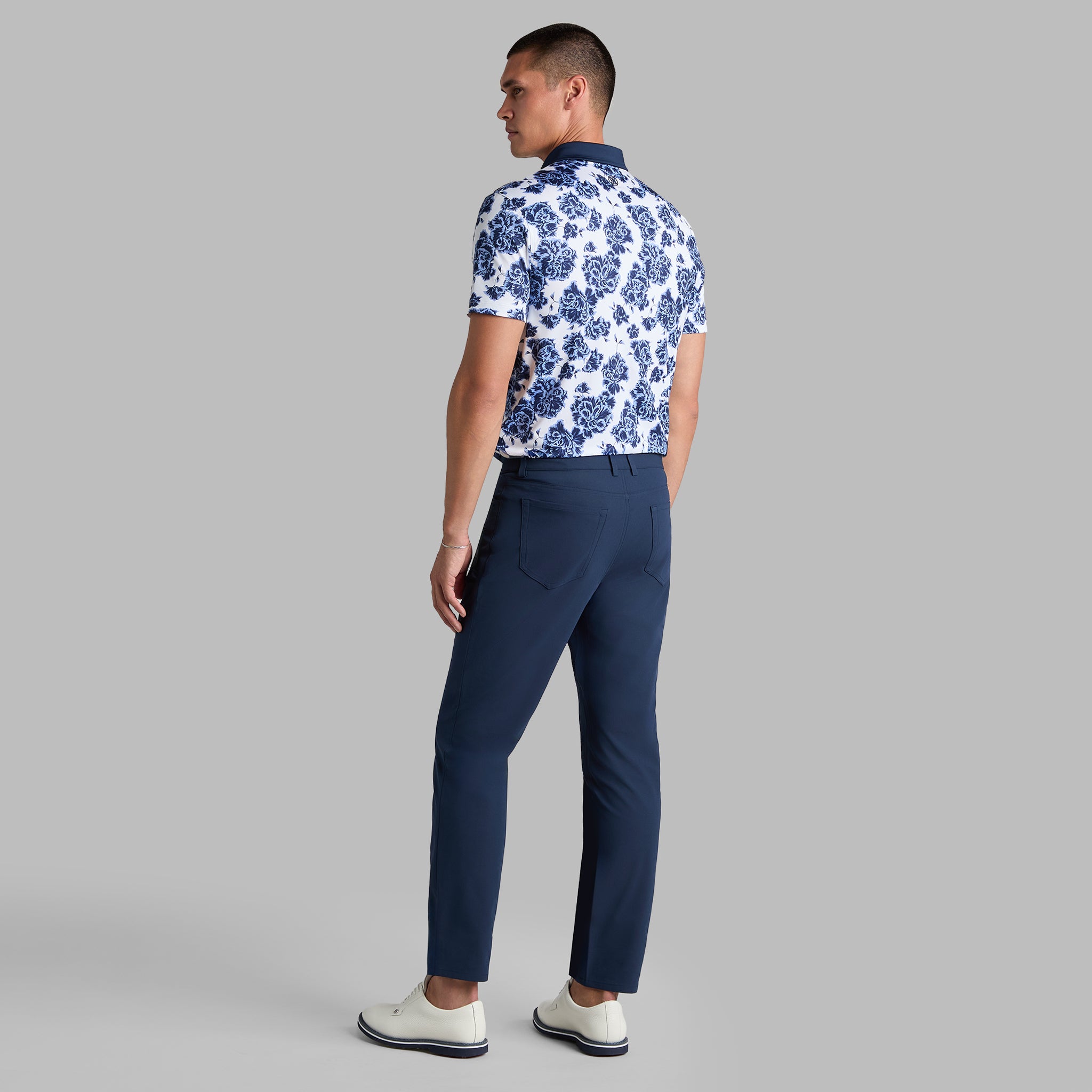 STAMPED FLORAL TECH JERSEY POLO WILLOW