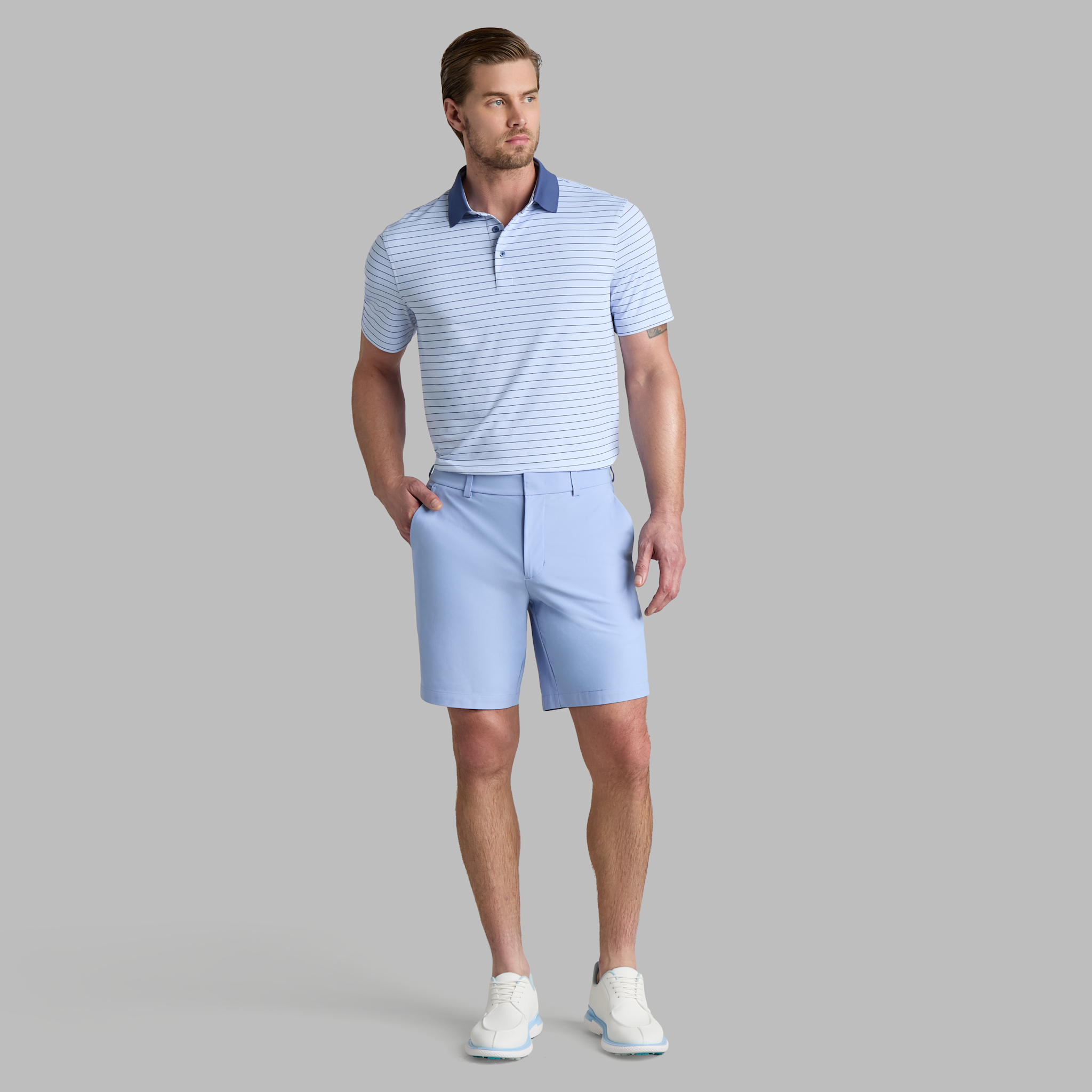 HERRINGBONE STRIPE TECH JERSEY POLO WILLOW