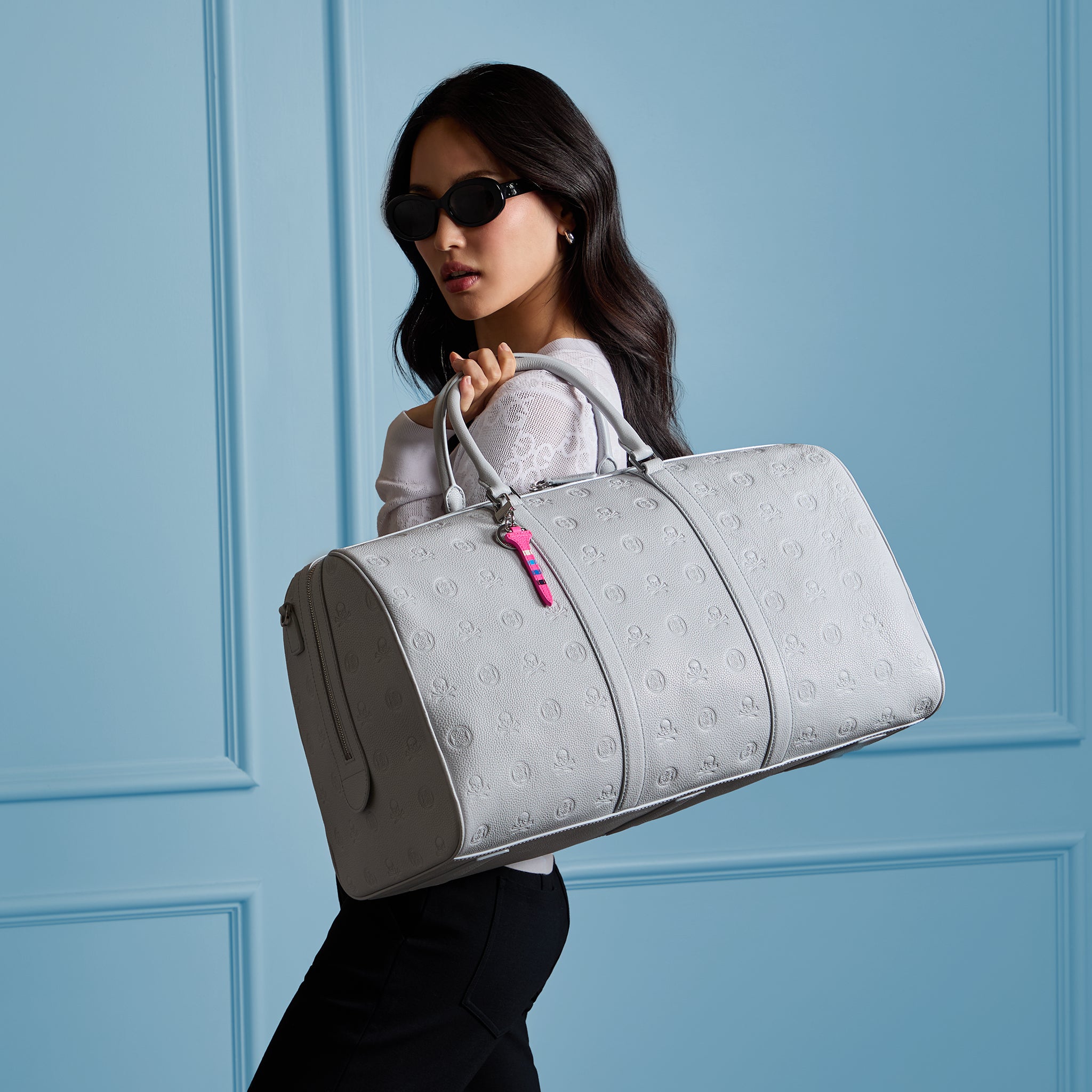 EMBOSSED SKULL & TEES LEATHER WEEKENDER NIMBUS