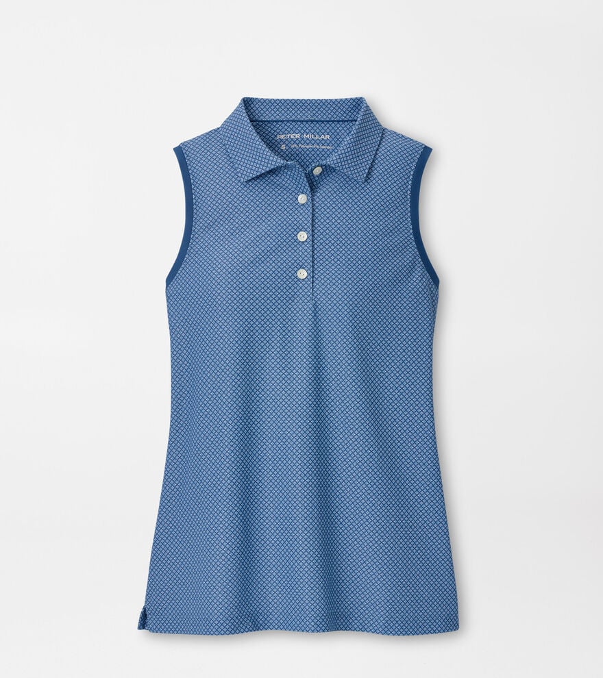 Palmetto Palms Banded Sport Mesh Sleeveless Button Polo Windsor Blue