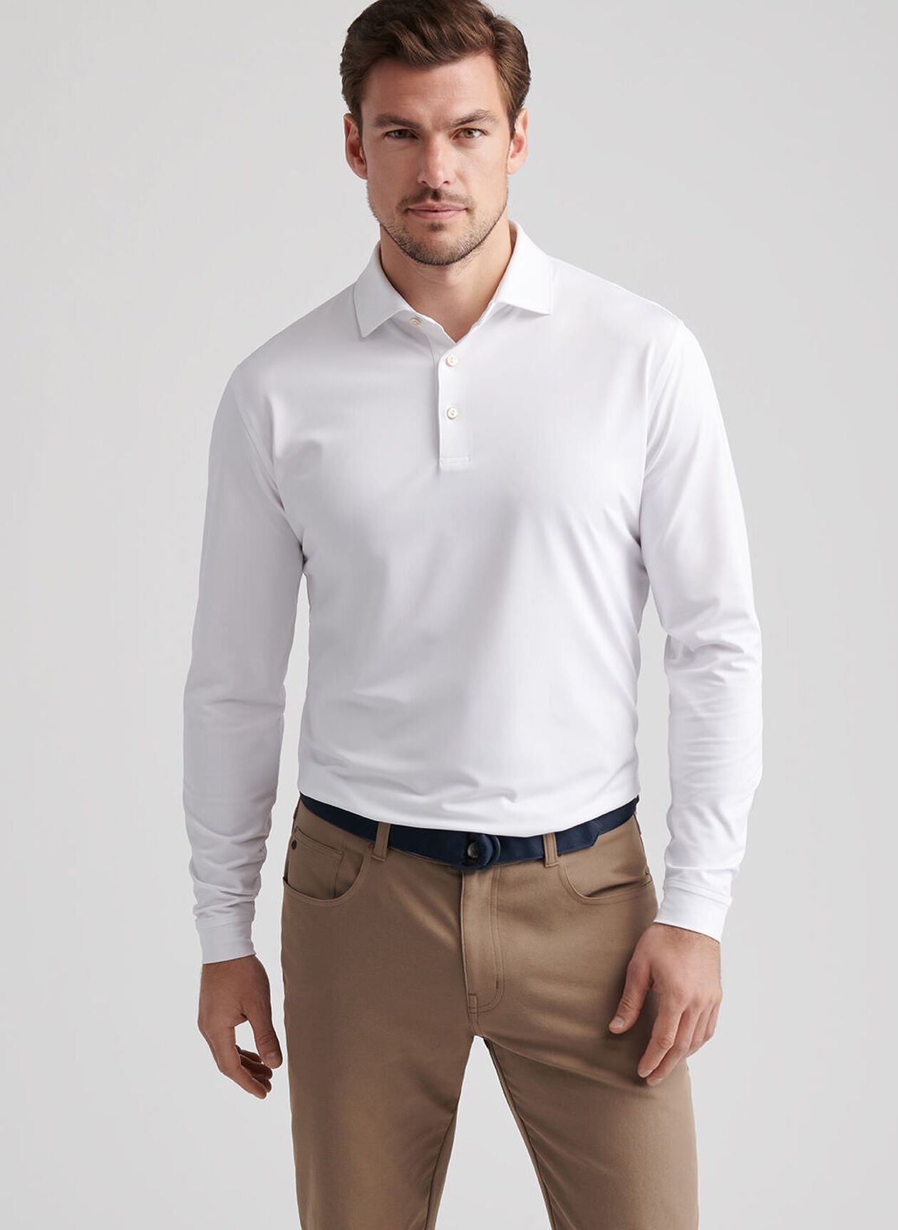 Solid Stretch Jersey Long Sleeve Polo White