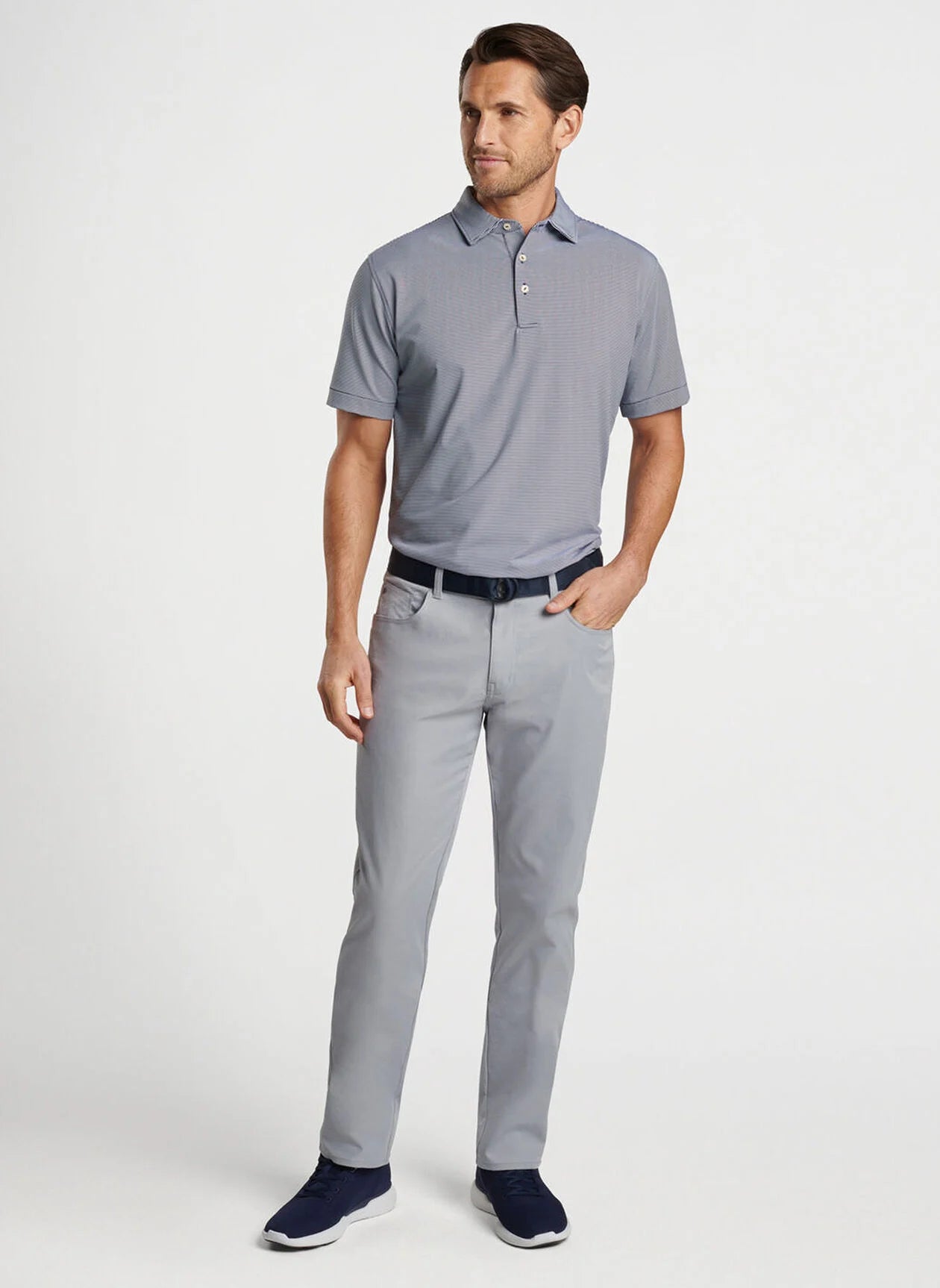 JUBILEE STRIPE PERFORMANCE POLO NAVY