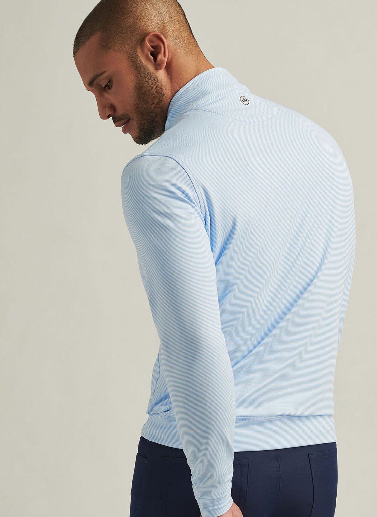 PERTH SUGAR STRIPE PERFORMANCE QUARTER-ZIP COTTAGE BLUE/WHITE