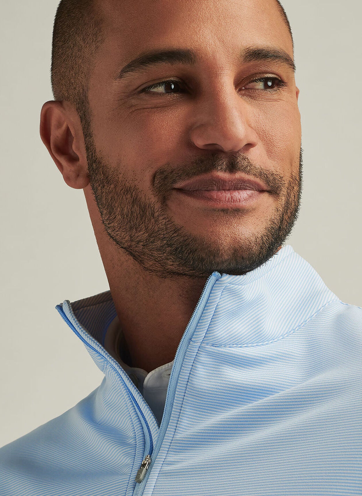 PERTH SUGAR STRIPE PERFORMANCE QUARTER-ZIP COTTAGE BLUE/WHITE