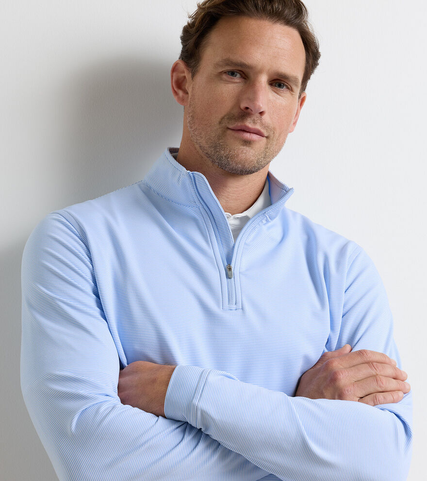 PERTH SUGAR STRIPE PERFORMANCE QUARTER-ZIP COTTAGE BLUE/WHITE