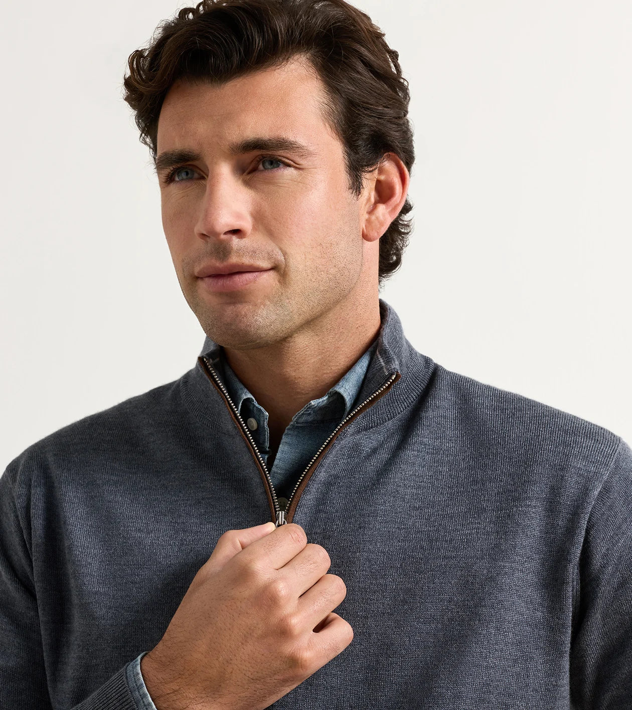 Autumn Crest Suede Trim Quarter-Zip Charcoal