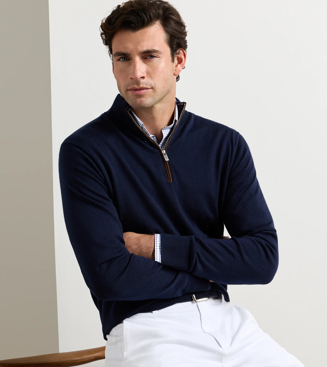 Autumn Crest Suede Trim Quarter-Zip Navy