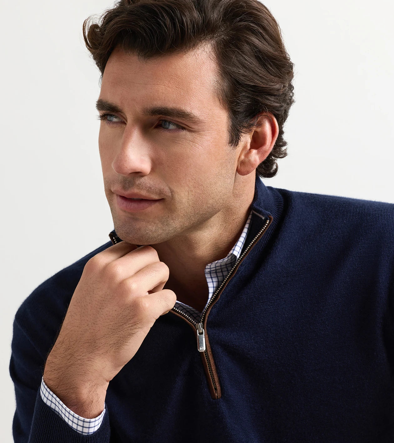 Autumn Crest Suede Trim Quarter-Zip Navy