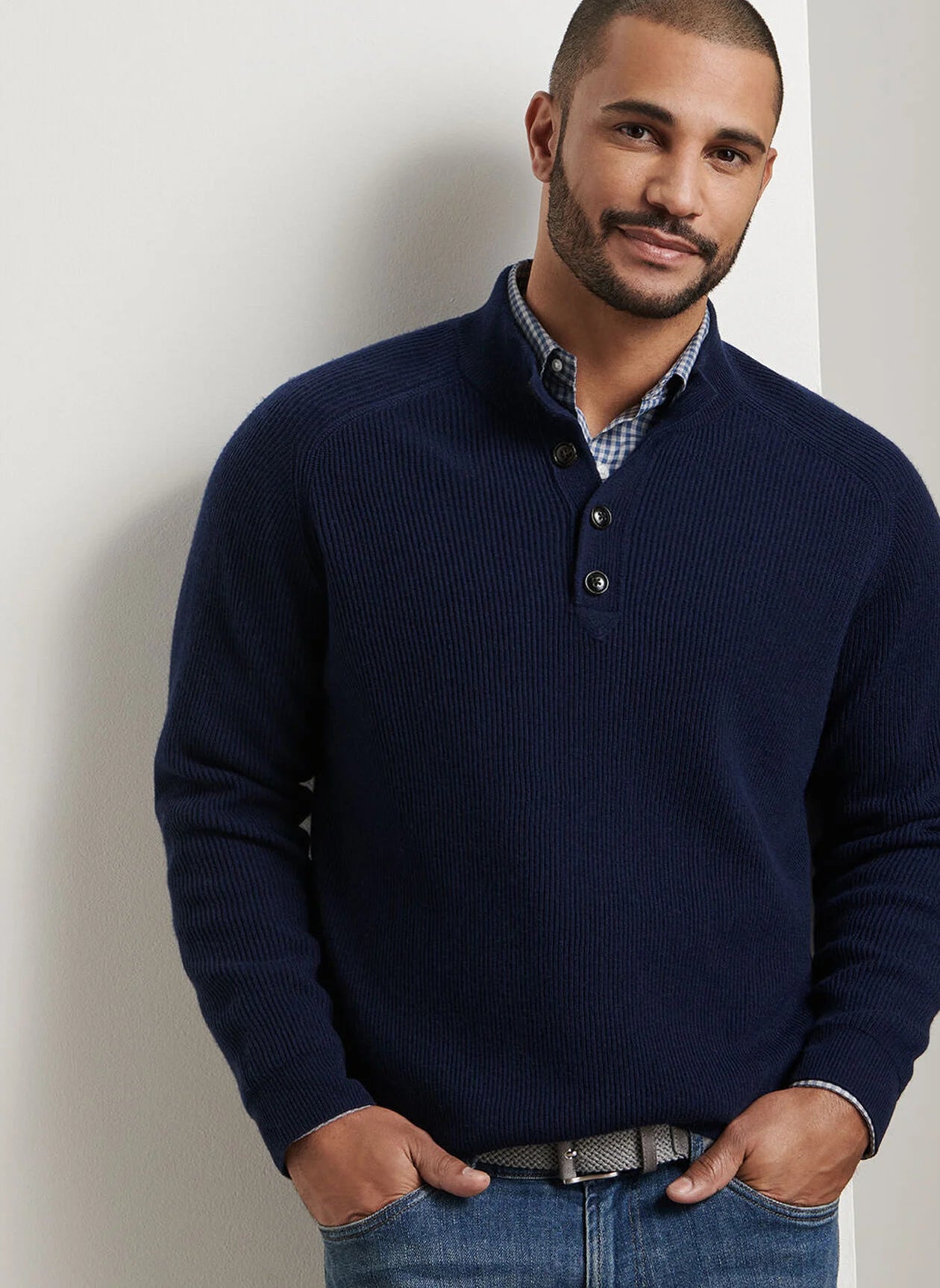 Brant Button Mock Sweater NAVY