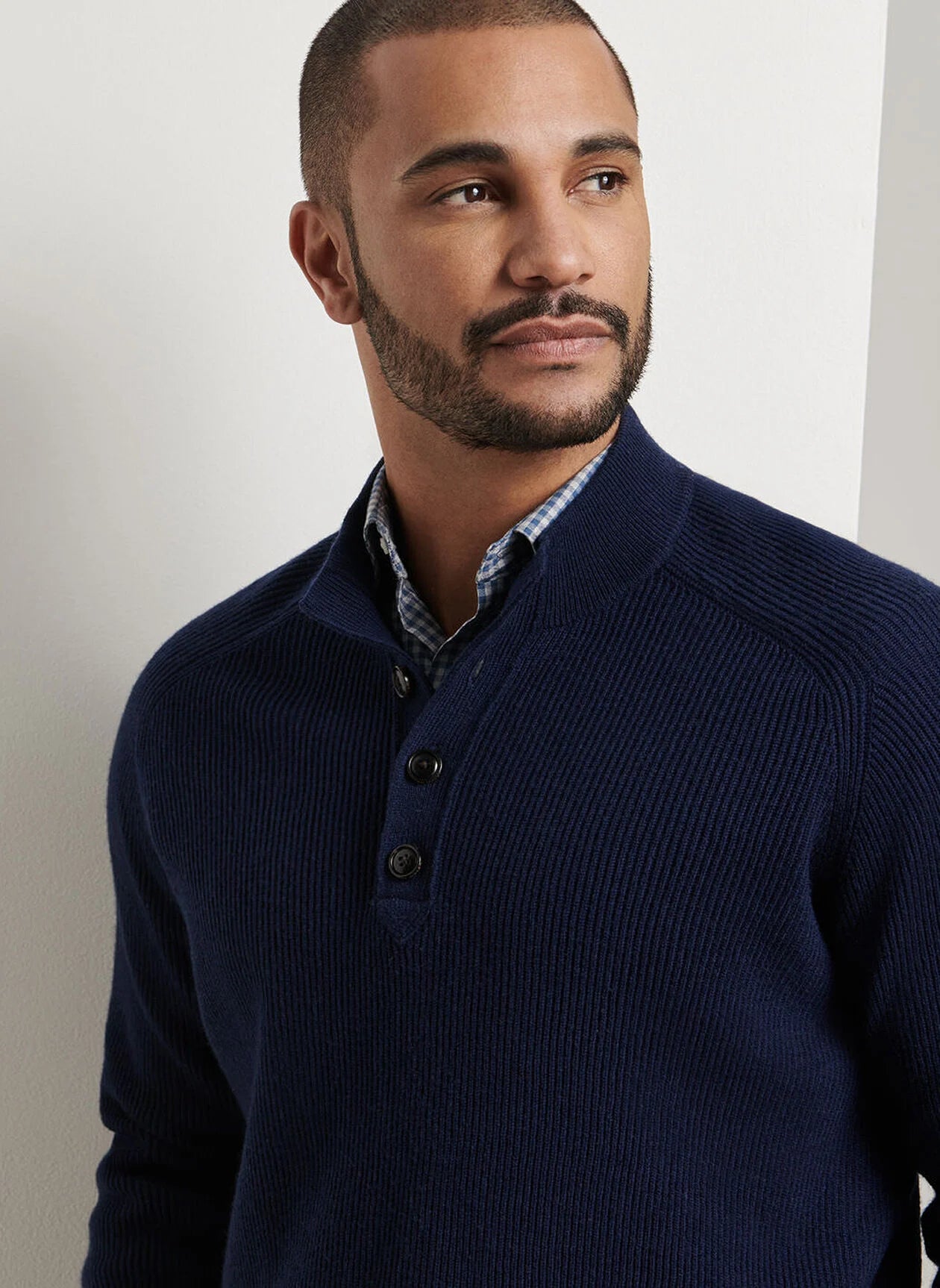 Brant Button Mock Sweater NAVY