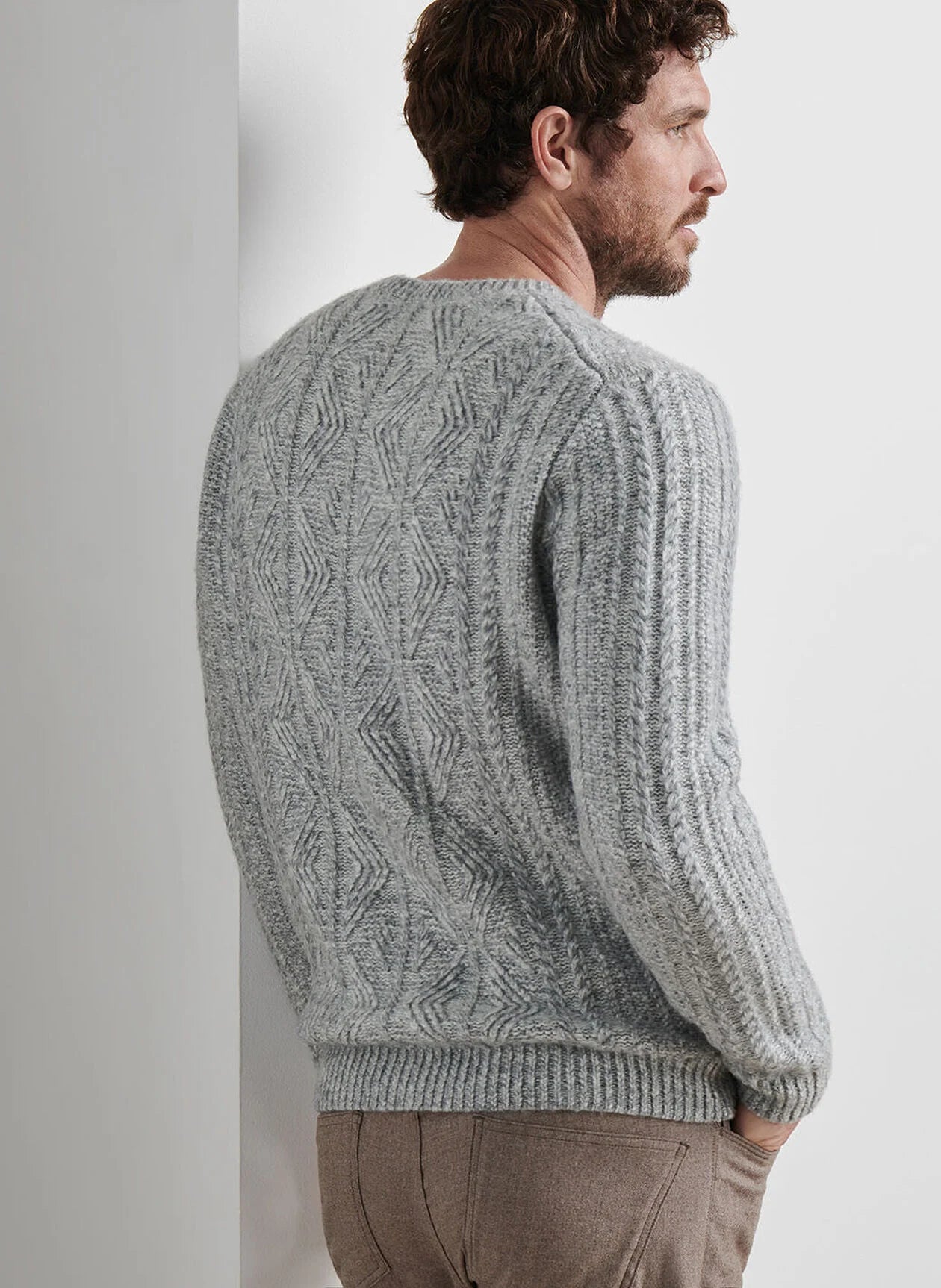 Callum Cable Crewneck Sweater Gale Grey
