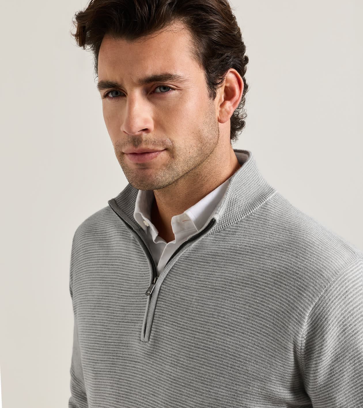 Canton Stripe Quarter-Zip Sweater Battleship
