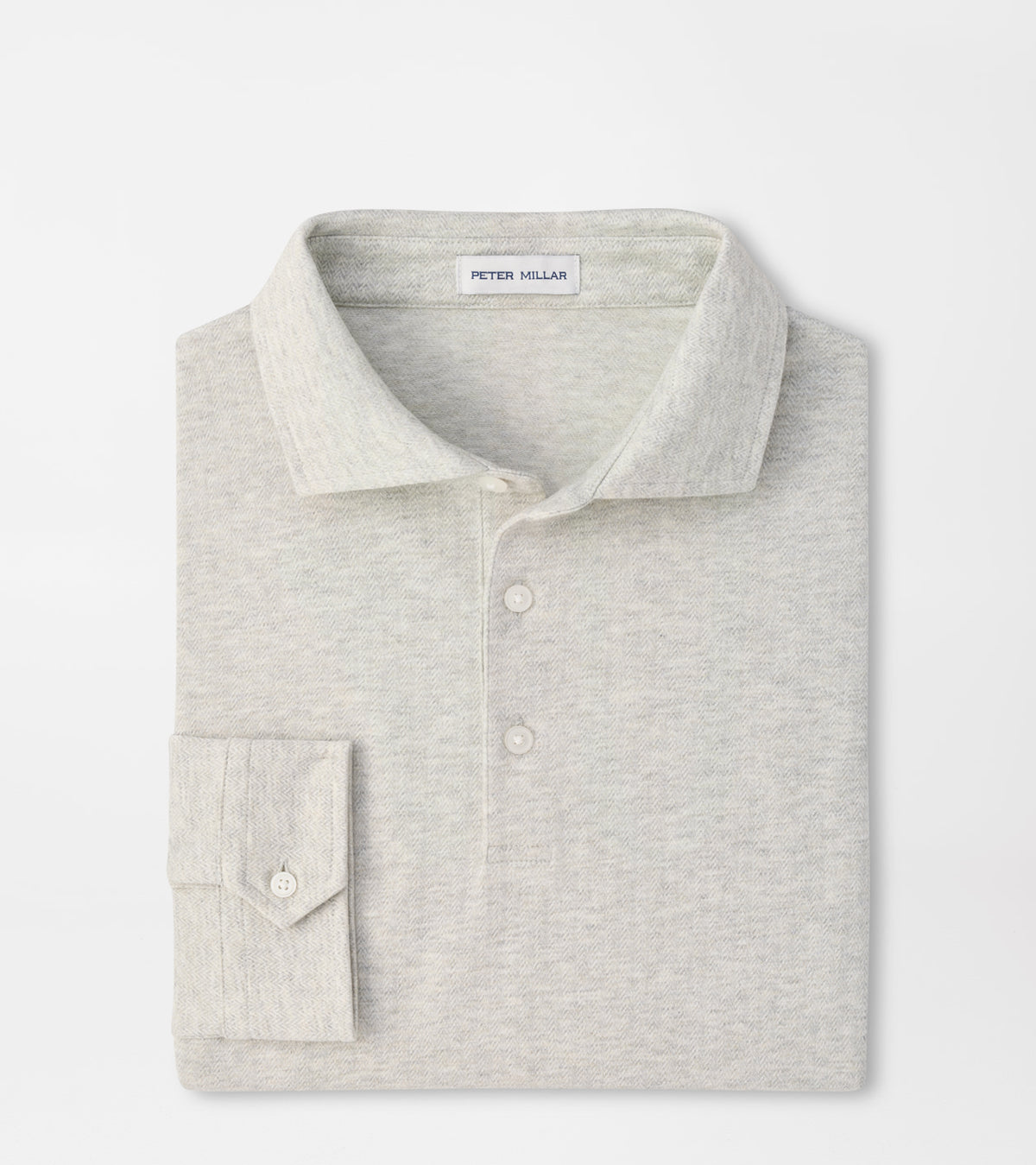 Herringbone Long Sleeve Polo Gale Grey