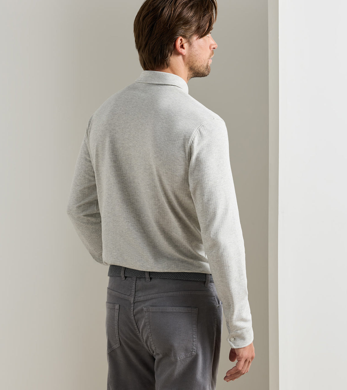 Herringbone Long Sleeve Polo Gale Grey