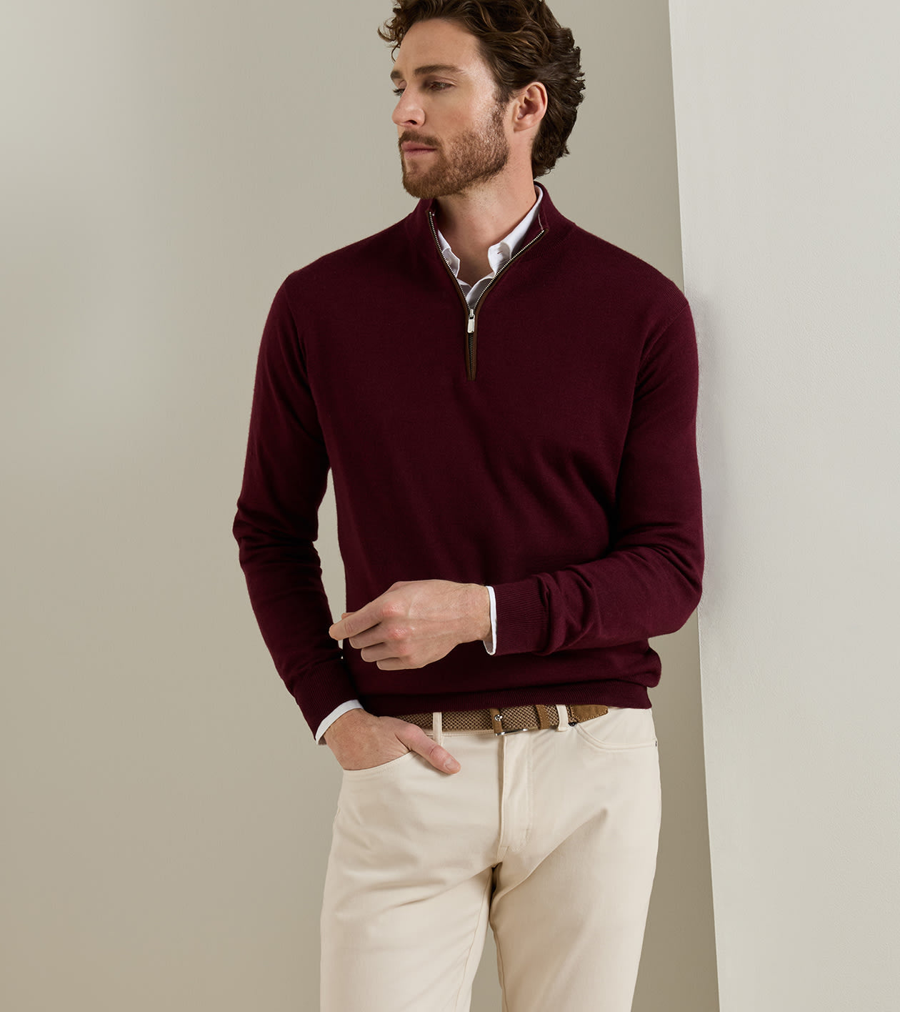 Autumn Crest Suede Trim Quarter-Zip Bordeaux