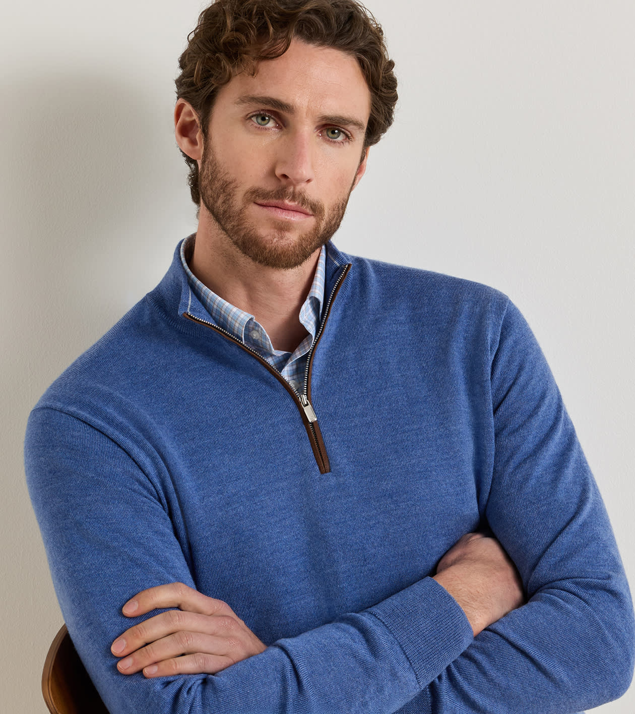 Autumn Crest Suede Trim Quarter-Zip Crown Blue