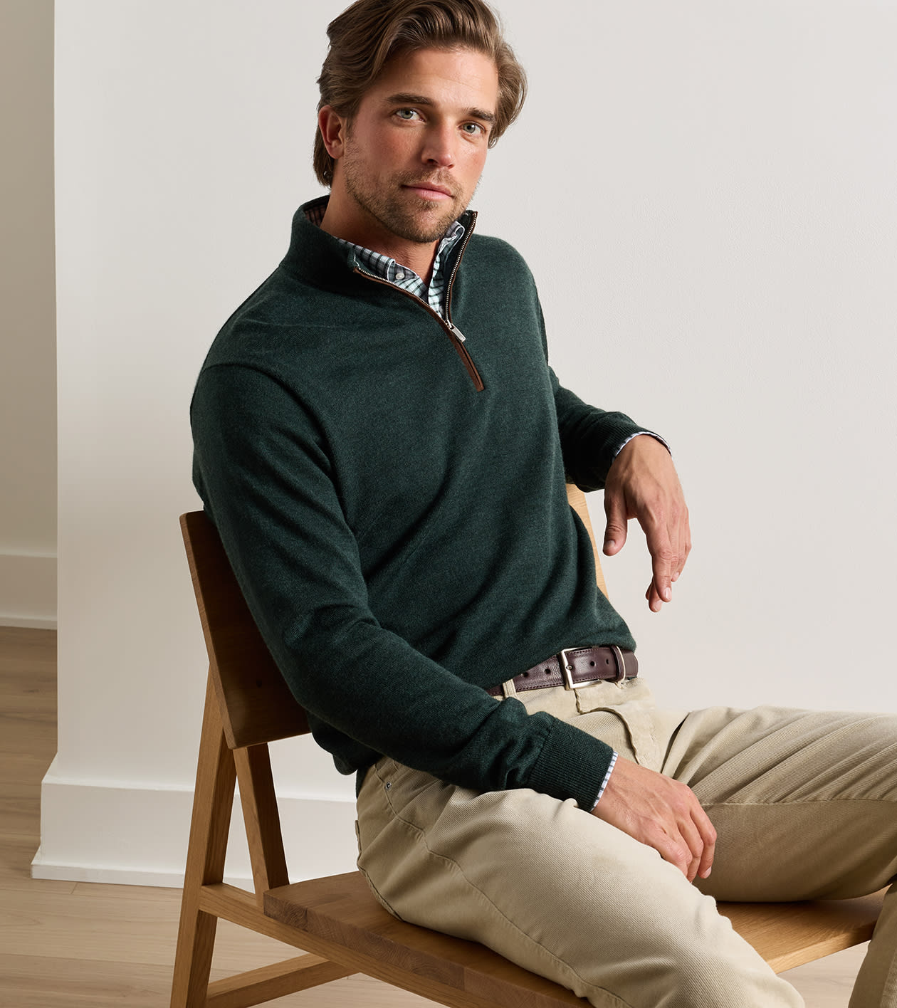 Autumn Crest Suede Trim Quarter-Zip Pine Brook