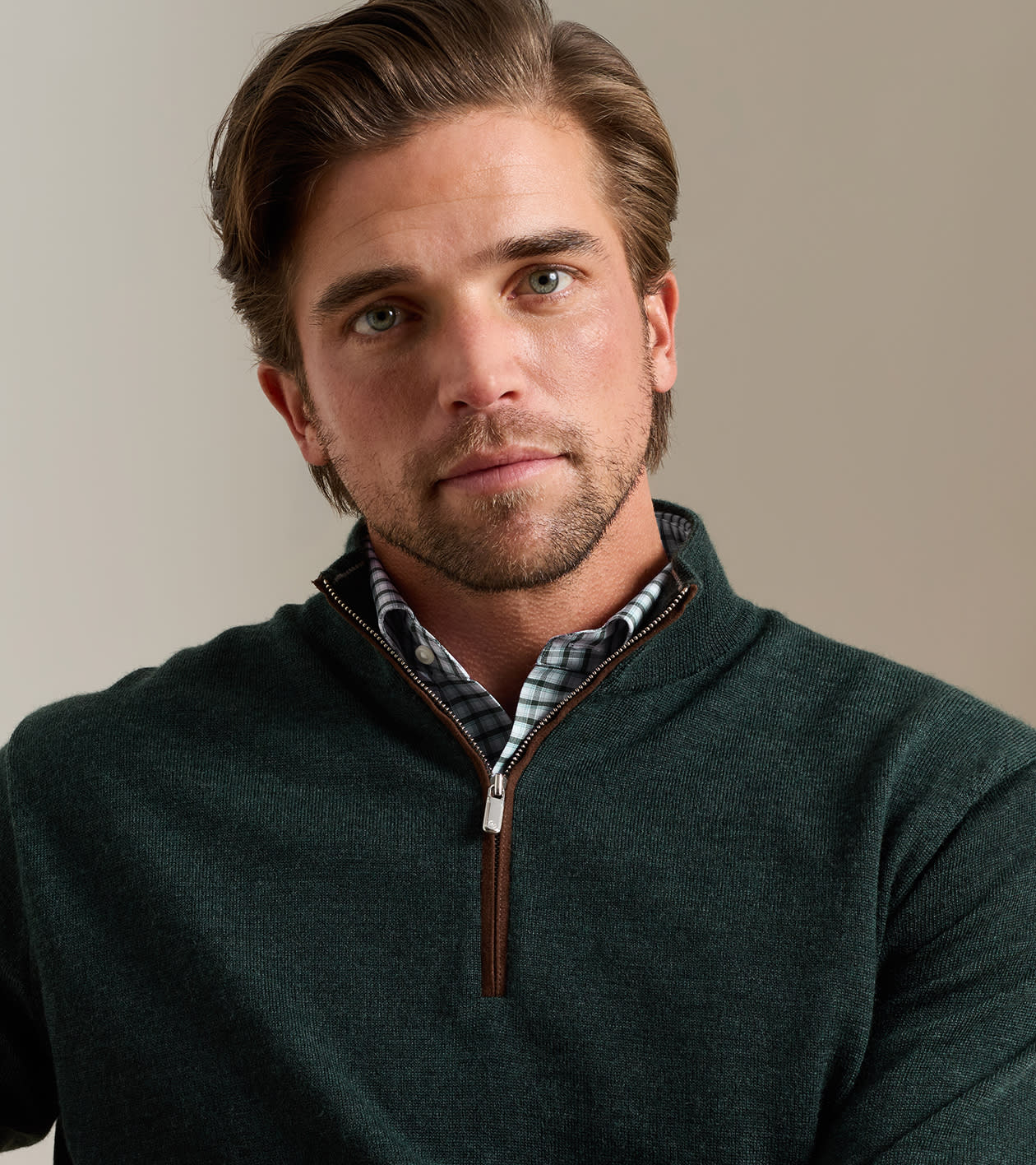 Autumn Crest Suede Trim Quarter-Zip Pine Brook