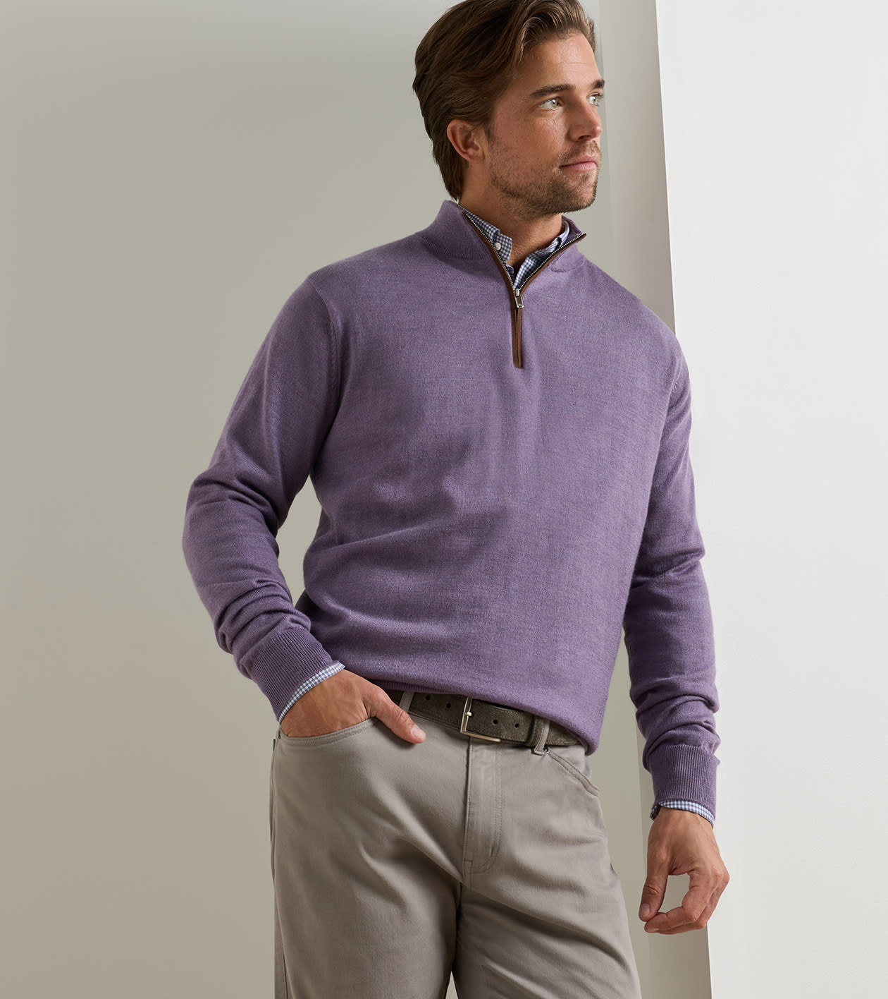 Autumn Crest Suede Trim Quarter-Zip PURPLE FIG