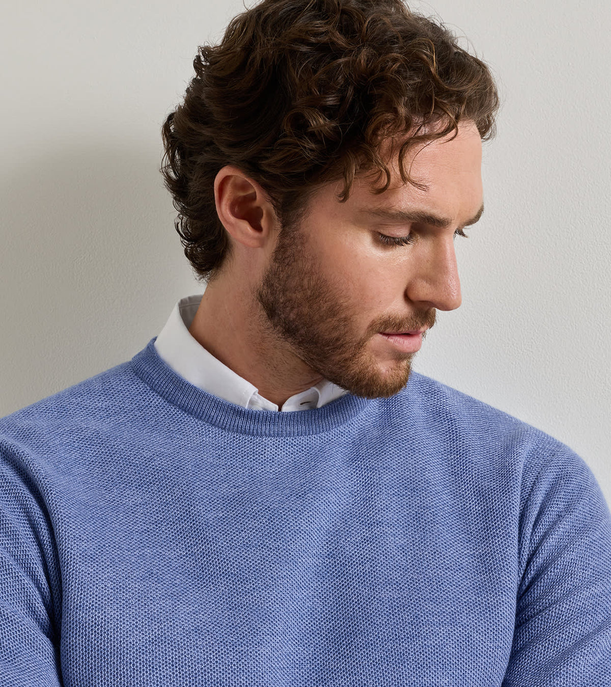 Autumn Crest Honeycomb Crewneck Sweater Blue Freesia