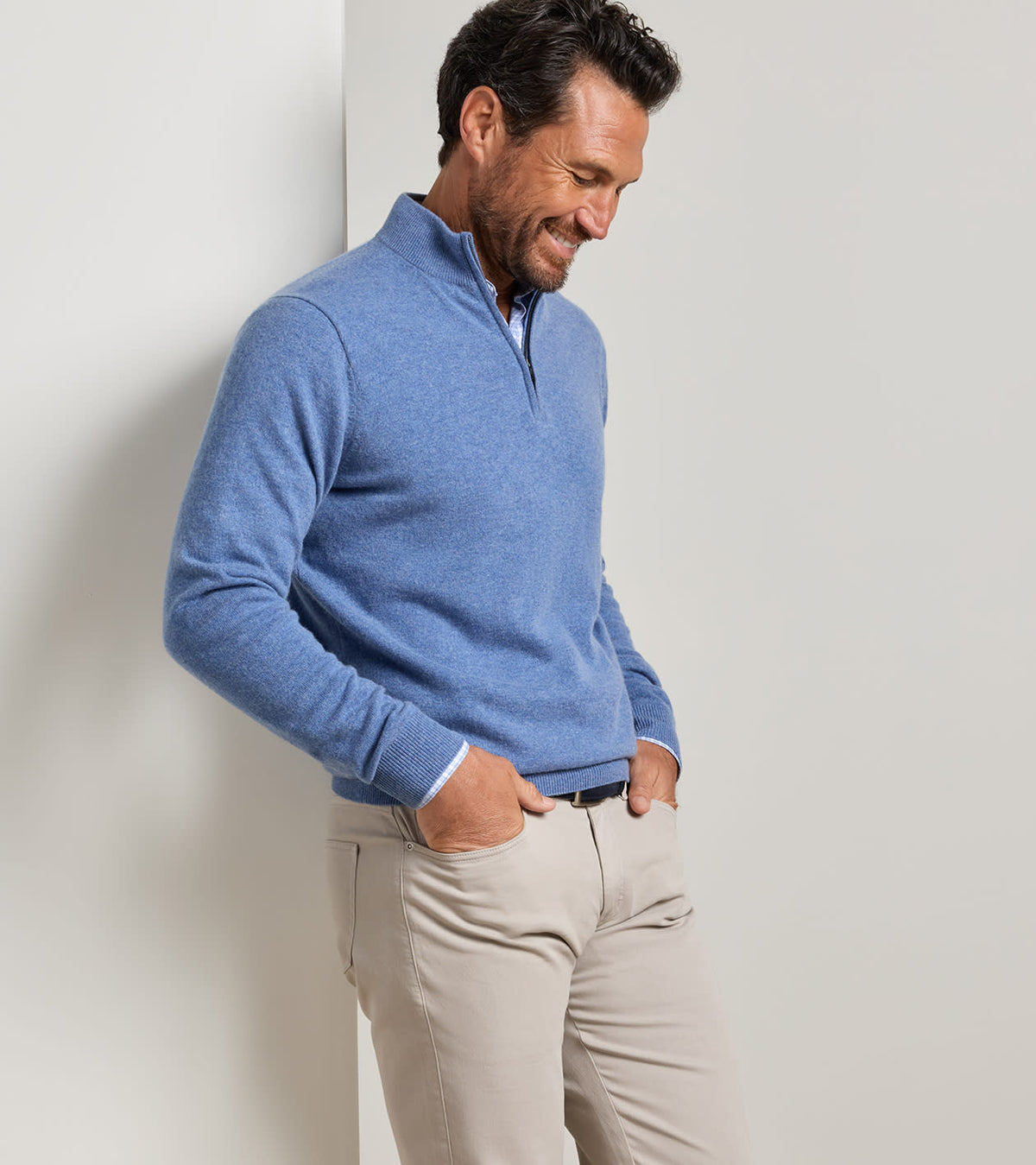 25th Anniversary Cashmere Quarter-Zip Sweater Astral Blue