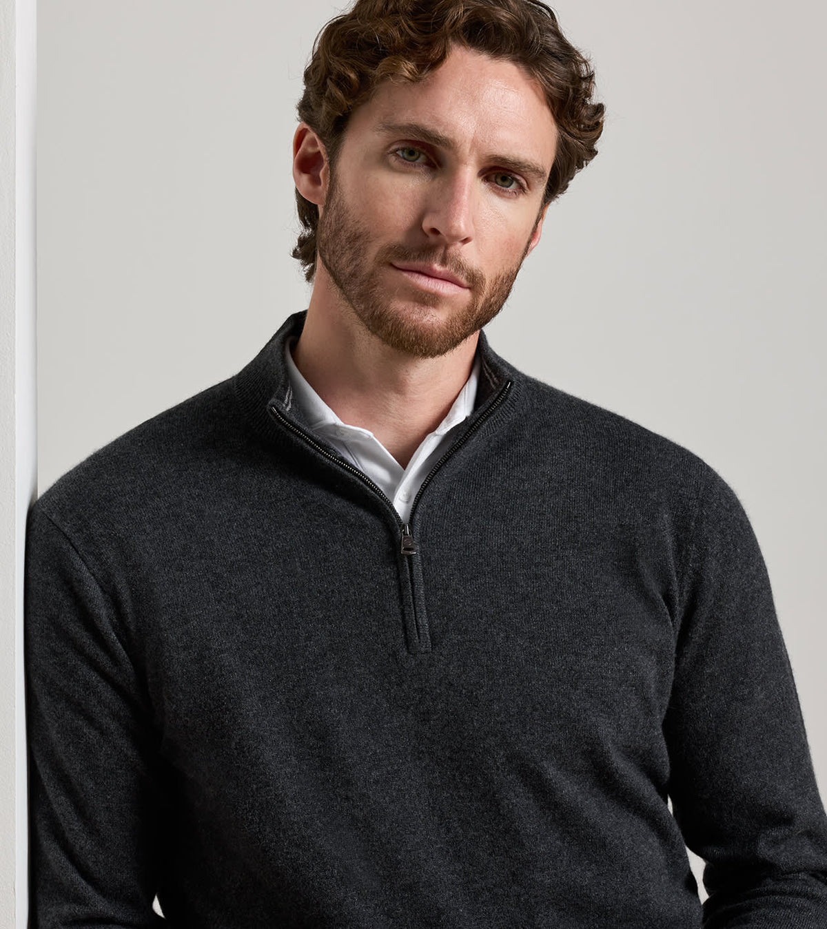 25th Anniversary Cashmere Quarter-Zip Sweater Charcoal