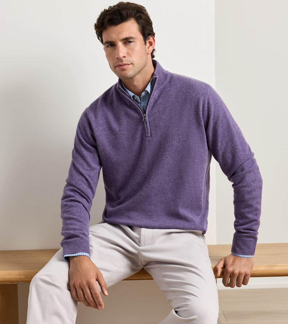 25th Anniversary Cashmere Quarter-Zip Sweater Purple Fig