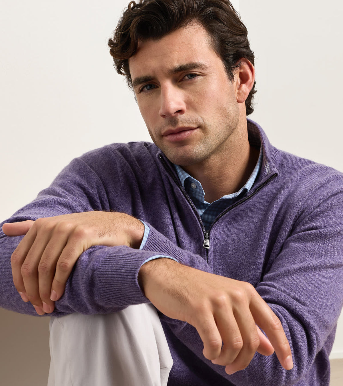 25th Anniversary Cashmere Quarter-Zip Sweater Purple Fig