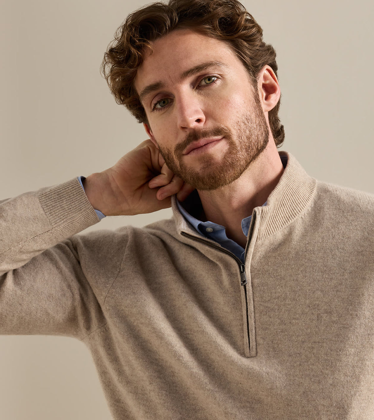 25th Anniversary Cashmere Quarter-Zip Sweater Tumbleweed