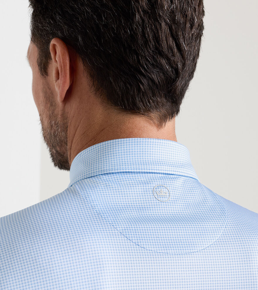 Gingham Performance Jersey Polo Cottage Blue