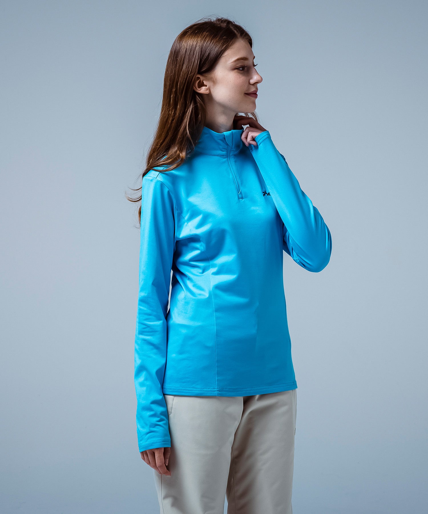 Women's Basic Set-In Sleeve 1/2 Zip Tee Smoke Blue