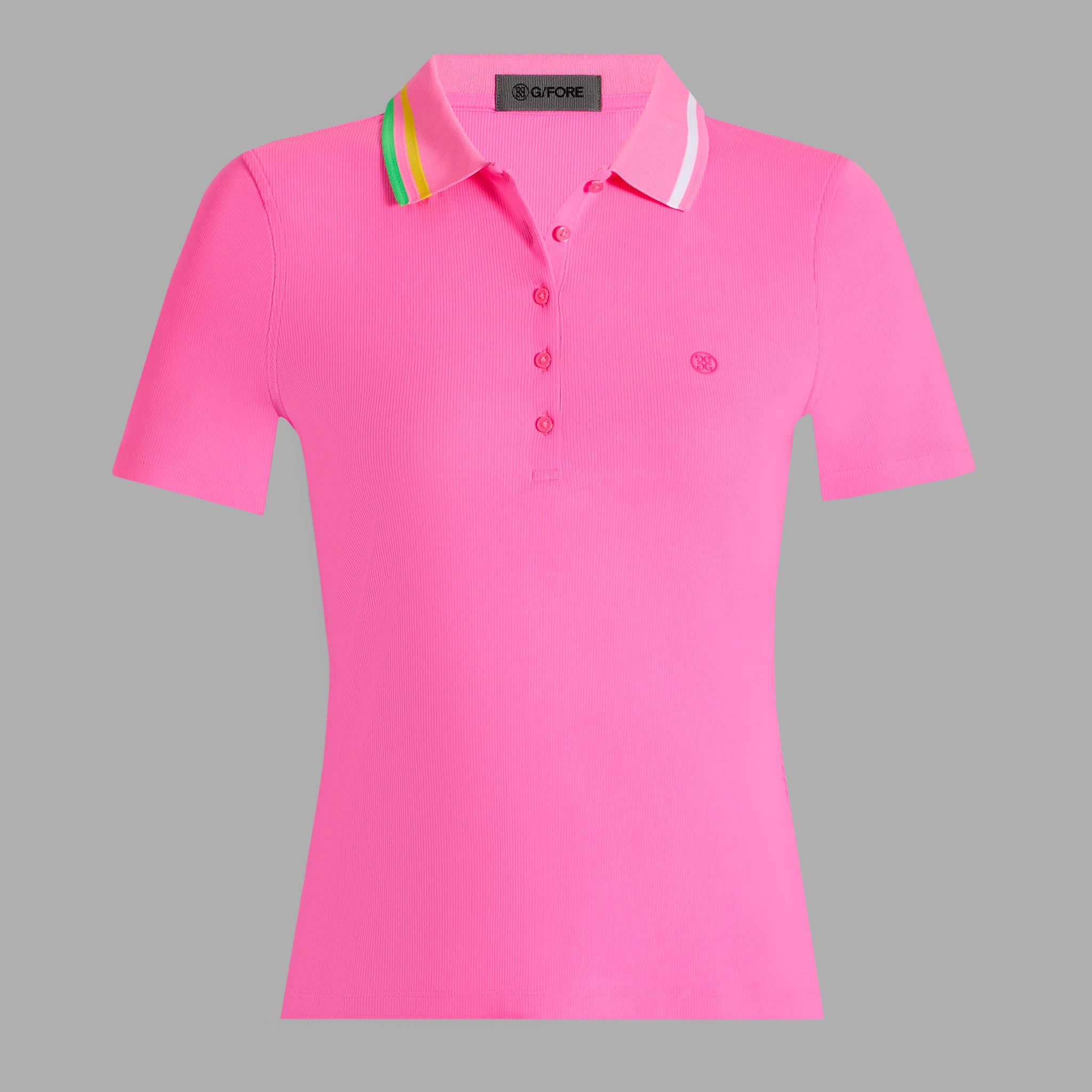 CONTRAST COLLAR RIBBED TECH NYLON POLO KNOCKOUT PINK
